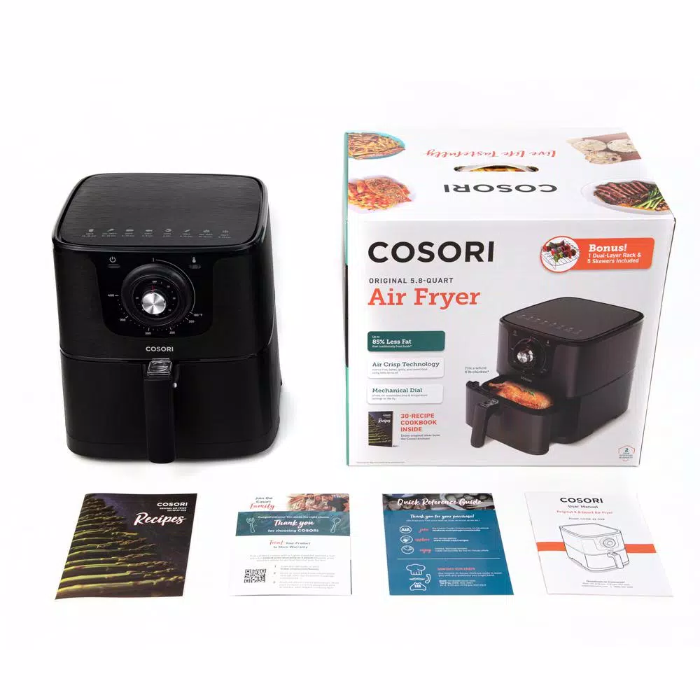 Cosori 5.8 QT Air Fryer with Bonus Skewer Rack Set, 1700W Rapid Air Circulation, Black