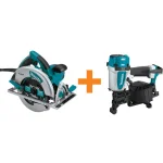 Makita 5007MG 7-1/4 in. 15 Amp Magnesium Circular Saw & AN454 Coil Roofing Nailer Combo Kit thumbnail 1