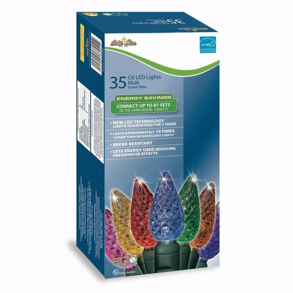 Brite Star 35-Light Multi-Colored Faceted C6 LED String Light Set (Set of 2)