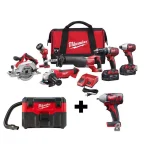 Milwaukee M18 18V Lithium-Ion Cordless 6-Tool Combo Kit with Wet/Dry Vacuum and 3/8 in. Impact Wrench thumbnail 1