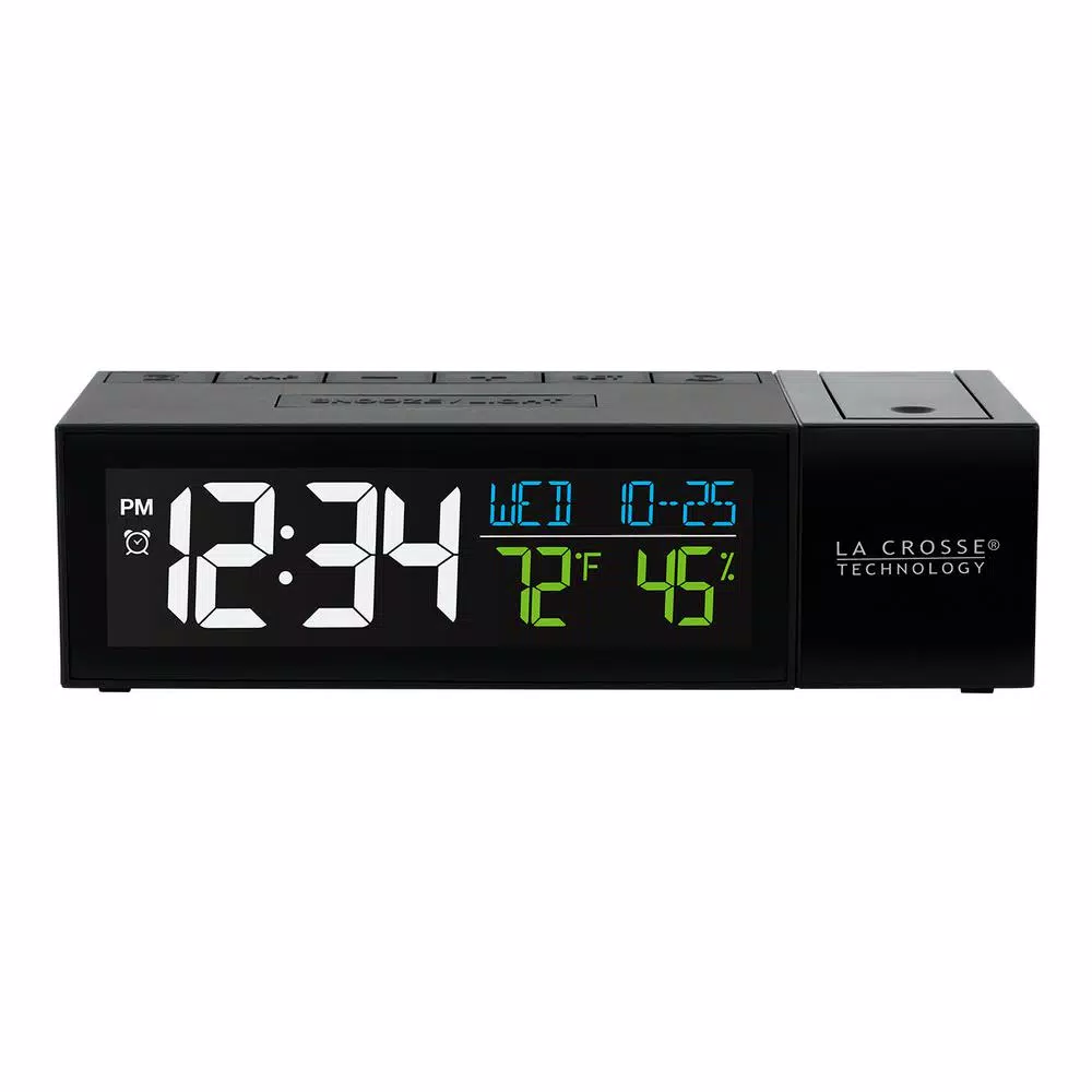La Crosse Technology Pop-Up Projection Alarm Clock with USB Charging Port, Temperature and Humidity Display, Black