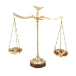 LITTON LANE 12 in. Polished Brass Equilibrium Scale Decor with Floral Embroidery and Wood Base thumbnail 2