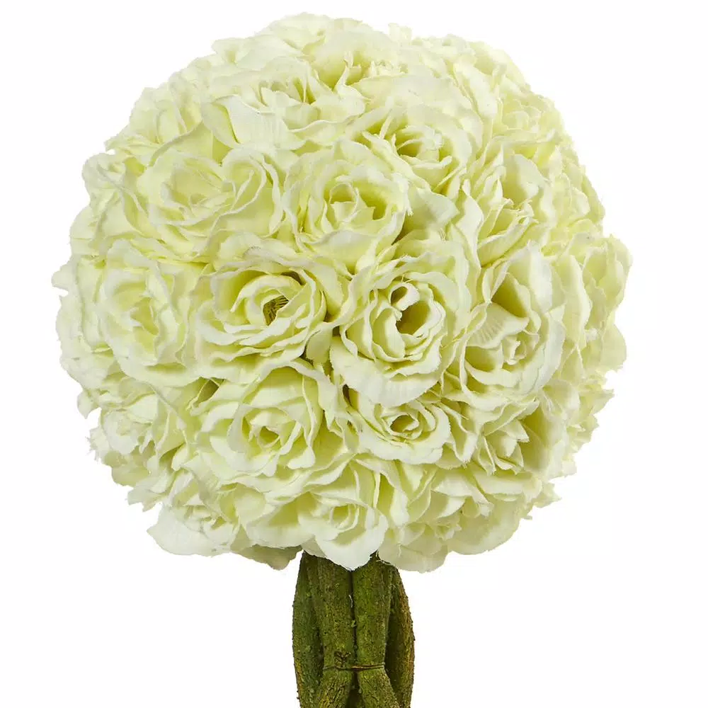 Nearly Natural 13 in. Artificial Rose Topiary Set with White Wicker Pots (Set of 2)