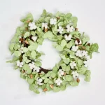 Worth Imports 24 in. Cotton and Seed Pod Wreath with Pale Green Leaves on Natural Twig Base thumbnail 1