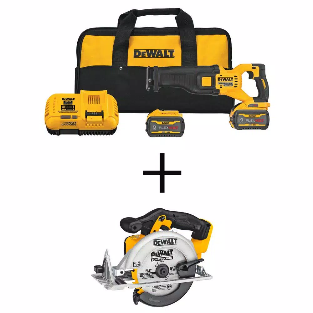 DEWALT FLEXVOLT 60V MAX Cordless Brushless Reciprocating Saw & 6-1/2 in. Circular Saw Combo Kit with (2) 9.0 Ah Batteries