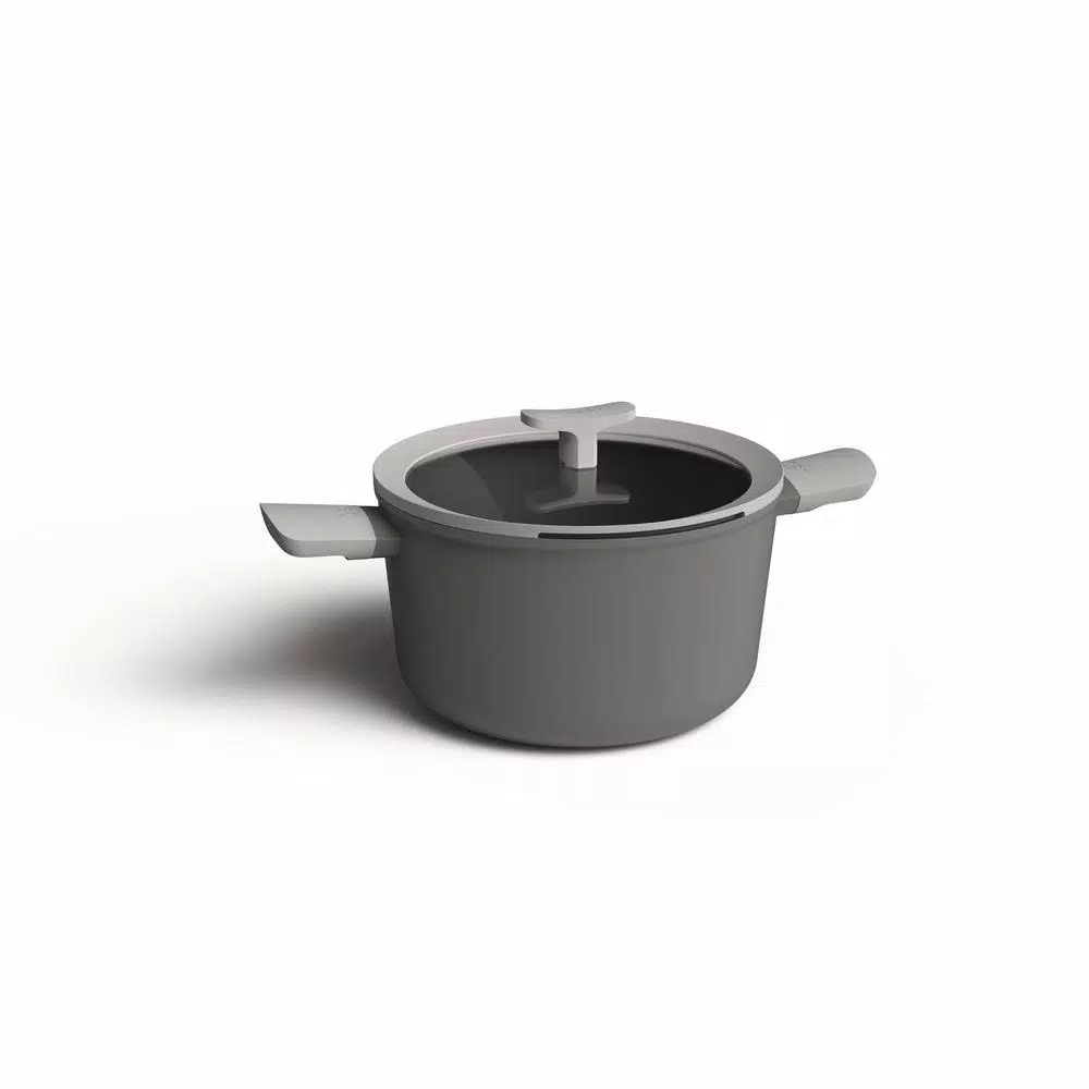 BergHOFF Leo 5.8 qt. Aluminum Nonstick Stock Pot with Glass Lid, Grey