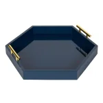 Kate and Laurel Lipton 18 in. Navy Blue Hexagon Decorative Tray with Polished Metal Handles thumbnail 3