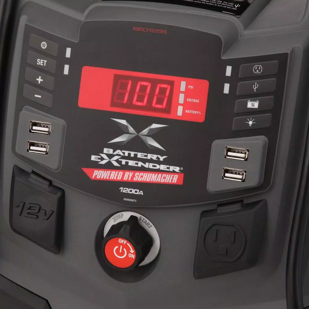 Schumacher 1200 Peak Amp Portable Battery Jump Starter with Air Compressor and Power Station