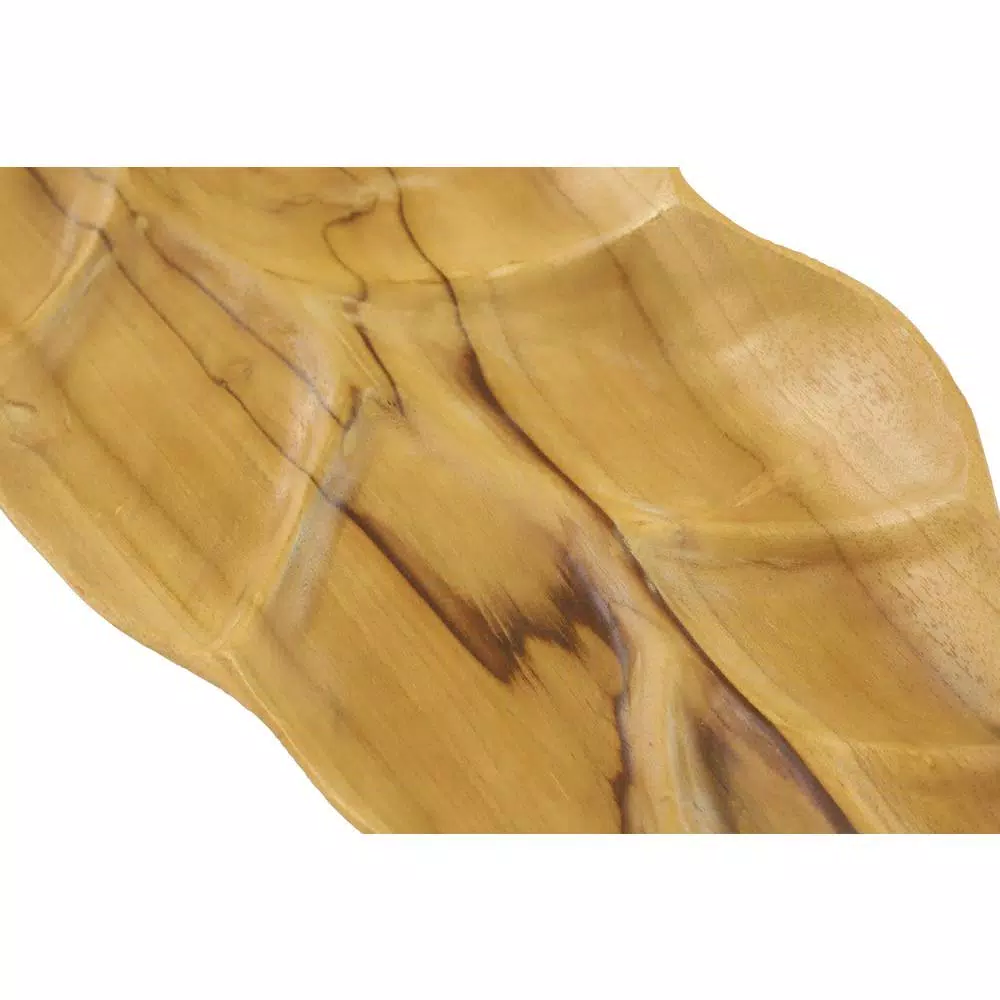 LITTON LANE Large Rustic Leaf-Shaped Natural Teak Wood Serving Trays, Set of 3