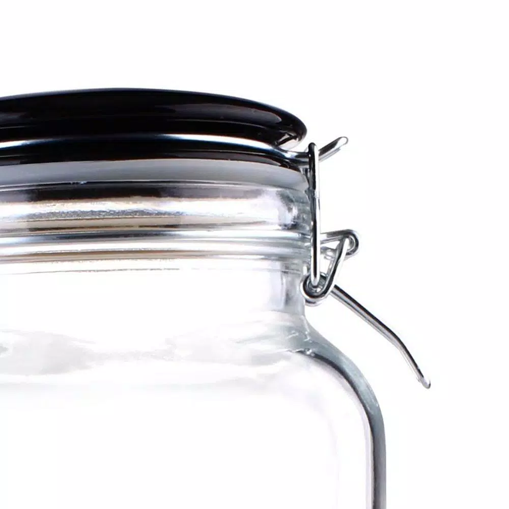 Home Basics Glass Tea Canister with Airtight Ceramic Lid and Metal Clamp - 67.6 oz
