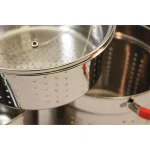 ExcelSteel 12 Qt. Stainless Steel Multi-Cooker Pasta Pot Set with Steamer Insert and Red Silicone Handles thumbnail 6