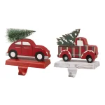 Glitzhome Red Car and Truck Wooden/Metal Stocking Holders, Set of 2 thumbnail 1