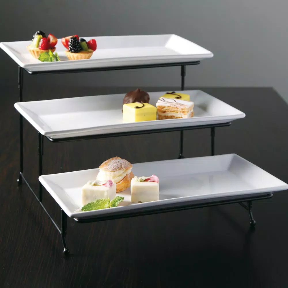 GIBSON elite Gracious Dining 4-Piece White 3-Tier Ceramic Cake Stand with Metal Rack