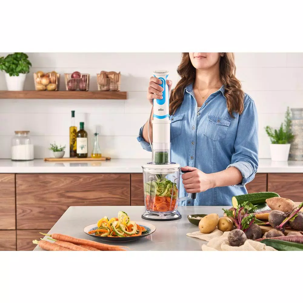 Braun MultiQuick 21-Speed White Spiralizer and Hand Blender Set with 5-Cup Chopper and Blender