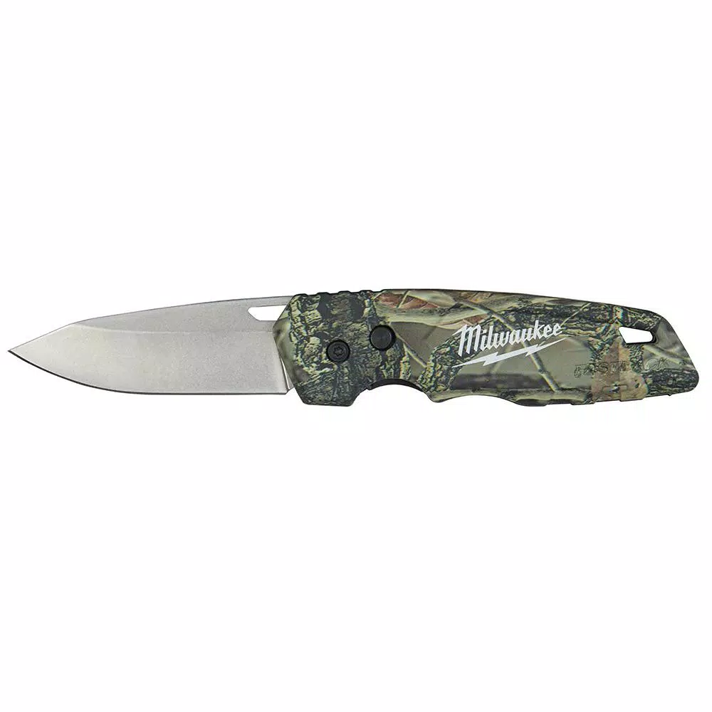 Milwaukee FASTBACK Camo Stainless Steel Folding Knife with 2.95 in. Drop Point Blade