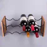 Creative Home Acacia Wood and Black Iron Wine Rack - 9 Bottle Capacity Tabletop Wine Holder thumbnail 5