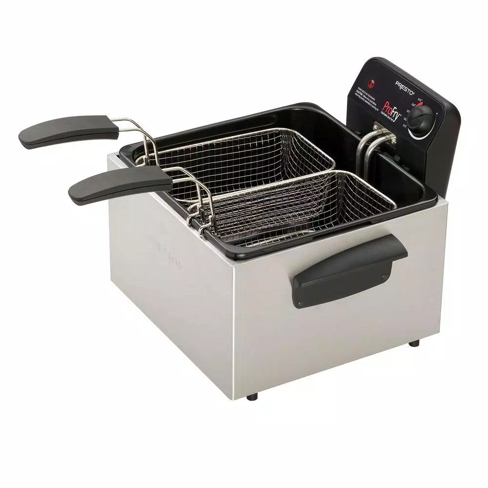 Presto ProFry 12-Cup Deep Fryer, 1800W Electric Immersion Element with 2 Oblong Baskets