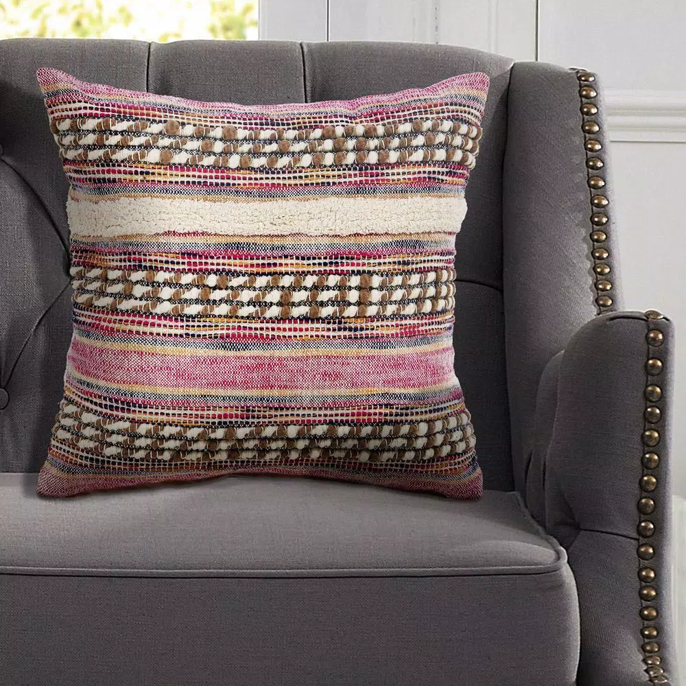 LR Resources Eclectic Pink Striped Hypoallergenic Throw Pillow, 18 x 18 in.