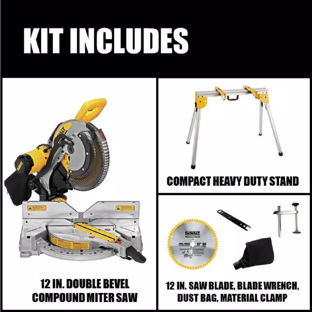 DEWALT 12 in. Double Bevel Compound Miter Saw with Heavy-Duty Work Stand, 15 Amp Corded