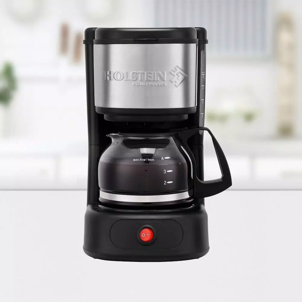 Holstein Housewares 5-Cup Drip Coffee Maker, Black Stainless Steel