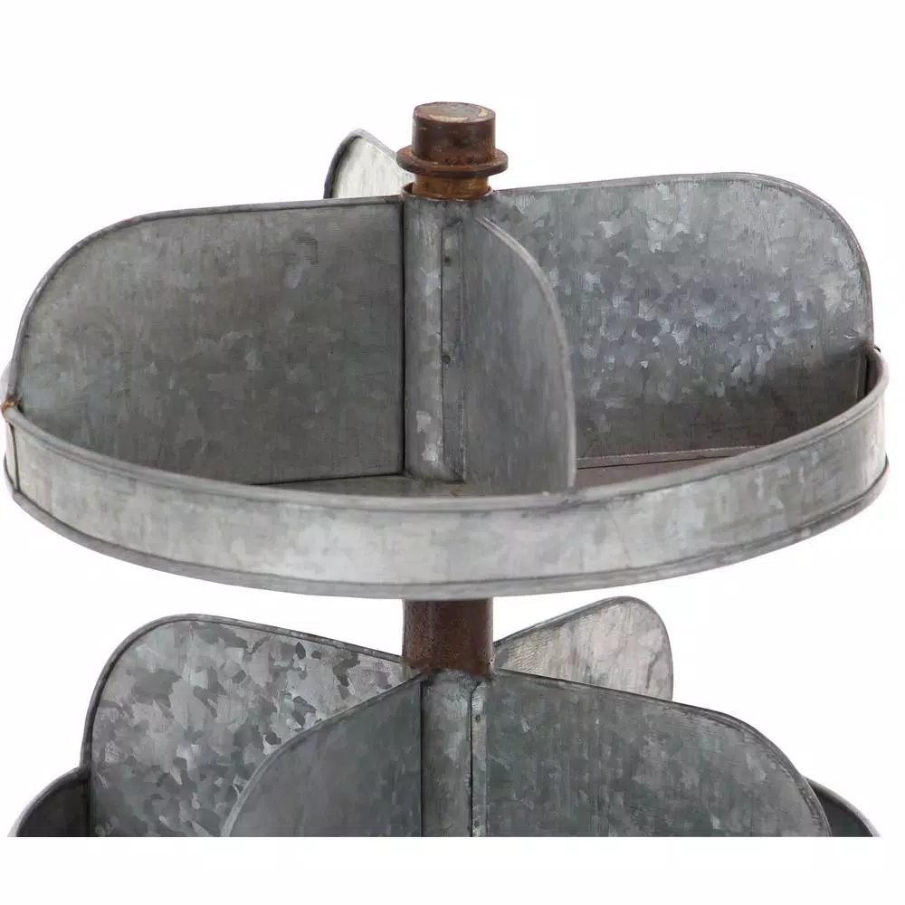 LITTON LANE Industrial Arts 2-Tier Iron Tray Stand with Galvanized Finish, Gray