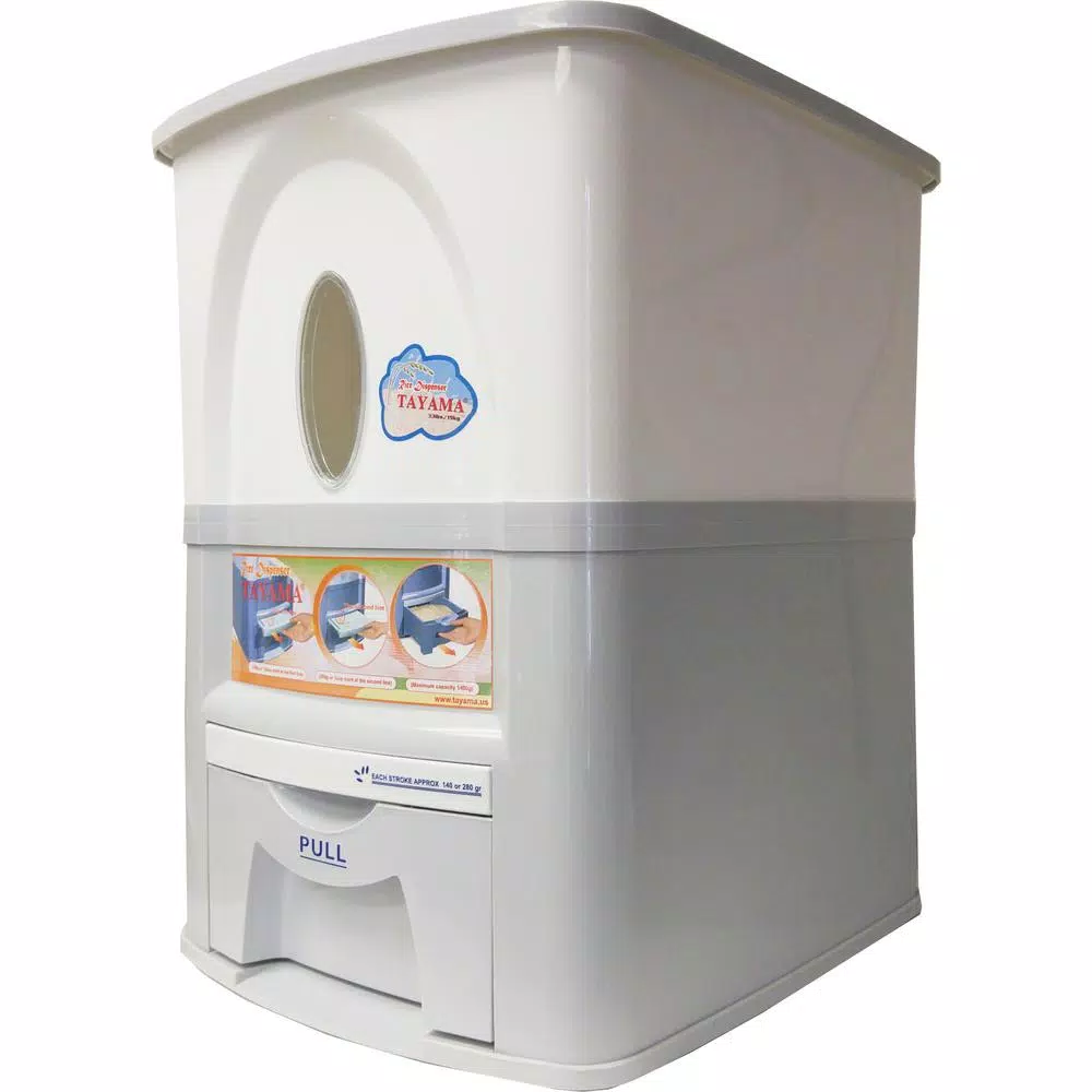 Tayama 33 lbs. Capacity Rice Dispenser, White Food Storage Container