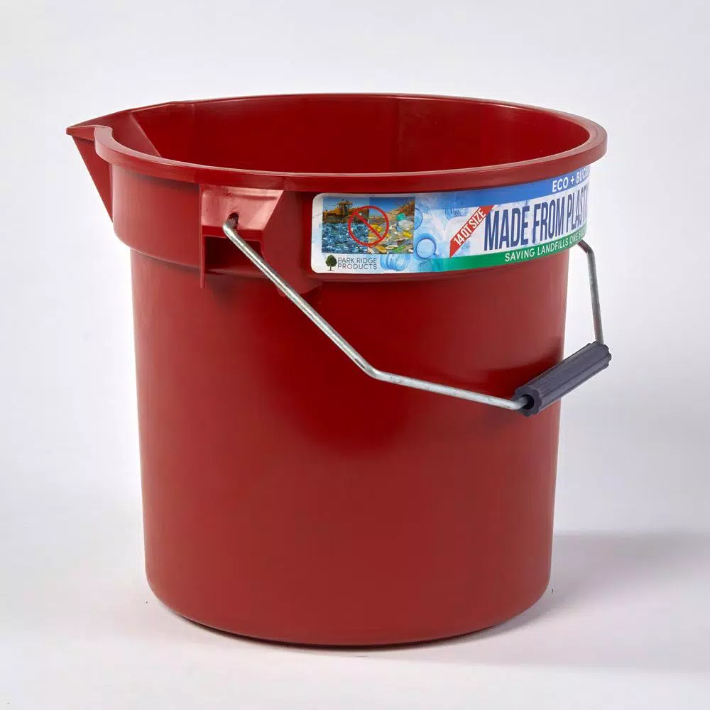 TAFCO PRODUCTS Tafco 3.5 Gal. Red Round Utility ECO Bucket, 14 Qt. Heavy-Duty Commercial Grade, Made from 100% Recycled Water Bottles