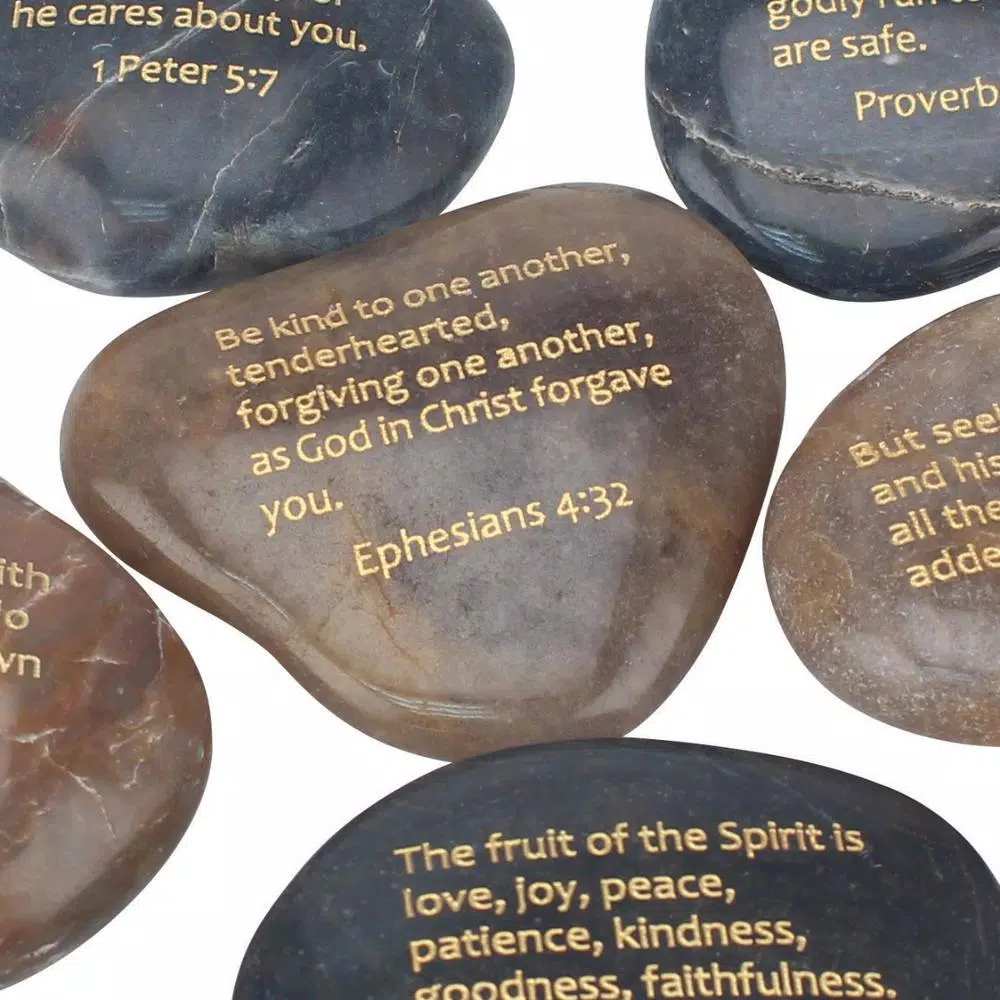 Stonebriar Collection Set of 6 Polished Scripture Rocks with Gold Embossed Lettering