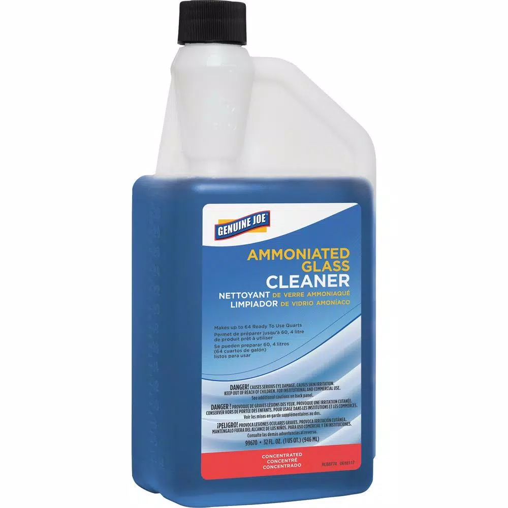 Genuine Joe Ammoniated Glass Cleaner Concentrate - Professional Strength Multi-Surface Cleaner, 32 oz