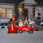 Home Accents Holiday 7 ft. W Pre-Lit Inflatable Christmas Puppy Wagon Scene with LED Lights thumbnail 2
