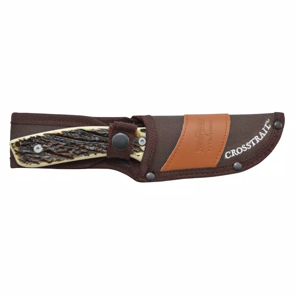 Western Crosstail 9 in. Titanium Bonded 420 Stainless Steel Fixed Blade Knife with Delrin Handle