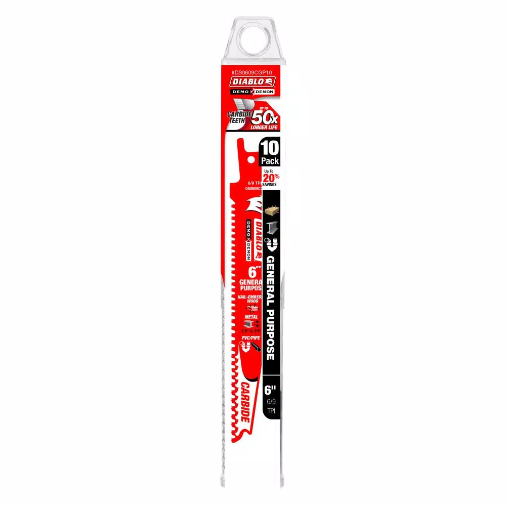 Diablo Demo Demon 6 in. Carbide General Purpose Reciprocating Saw Blade, 9 TPI