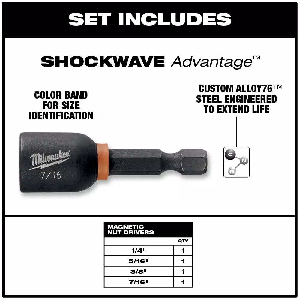 Milwaukee SHOCKWAVE Impact Duty Magnetic Nut Driver Set, 1-7/8 in., 4-Piece