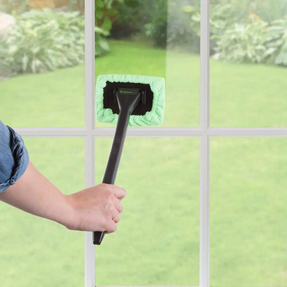 Stalwart Windshield Cleaner Tool with Pivoting Head and Microfiber Cloth
