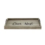 Elegant Designs Our Nest Rustic Gray Wooden Decorative Serving Tray with Black Metal Handles thumbnail 4