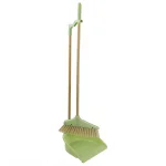 Home Basics 10 in. Green Bamboo Broom and Dustpan Set with Angled Nylon Bristles thumbnail 1