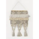 LR Home Bohemian Neutral Ivory Tasseled Wall Tapestry - Hand Woven Cotton Wall Hanging thumbnail 1