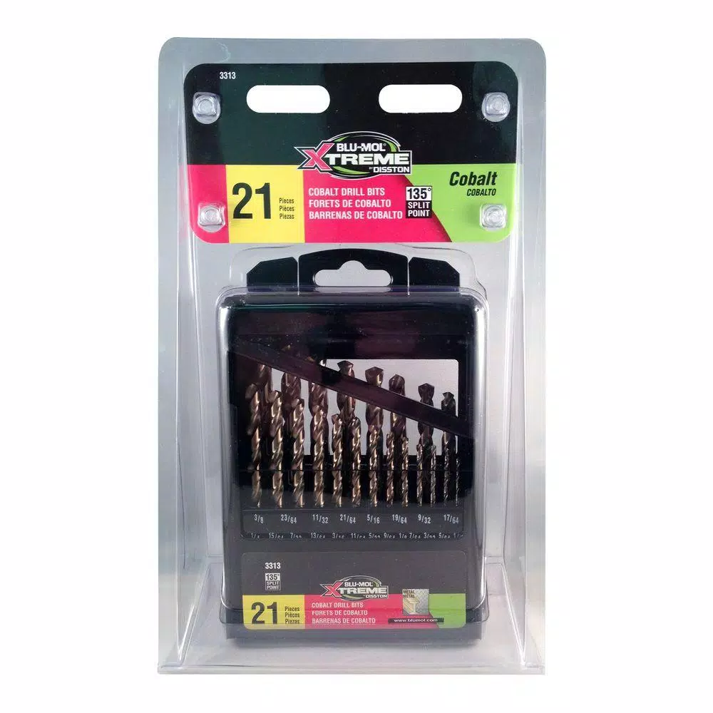 BLU-MOL Xtreme Cobalt M35 Twist Drill Bit Set, 21-Piece Metal Index Case