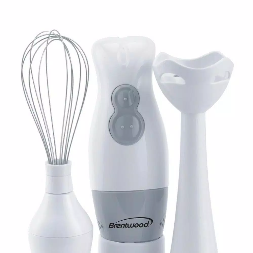 Brentwood Appliances 2-Speed White Handheld Immersion Mixer and Food Processor with Balloon Whisk