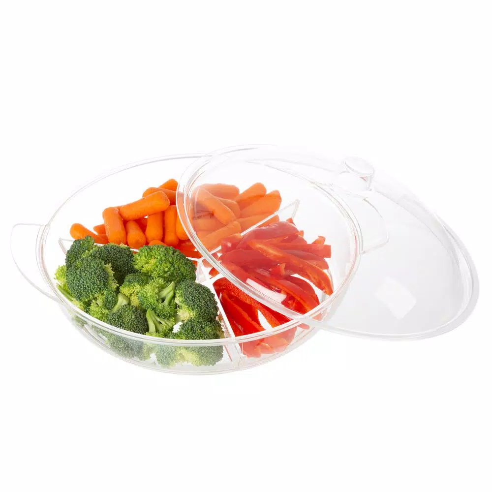 Classic Cuisine Cold Veggie Tray Serving Platter with Cooling Compartment and Domed Lid, 6-Piece Set