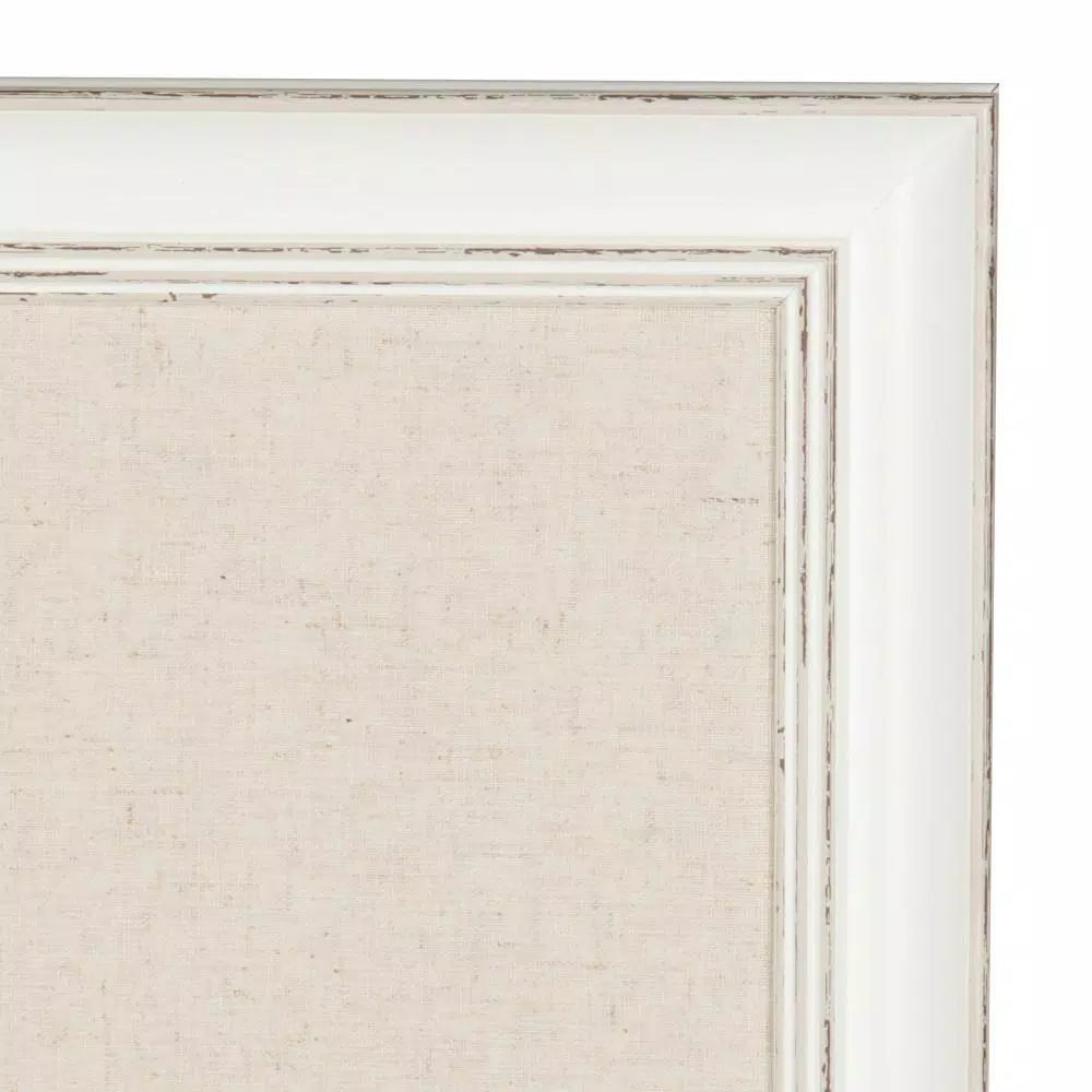 DesignOvation Macon Fabric Pinboard Memo Board - Framed White Linen Bulletin Board