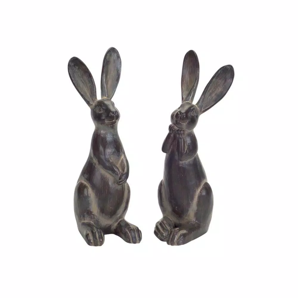 Unbranded 11.5 in. Resin Rabbit Figurine Set of 2 - Aged Bronze Finish