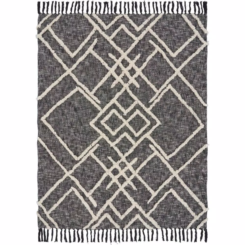 LR Home Contemporary Black and White Geometric Tufted Cotton Throw Blanket