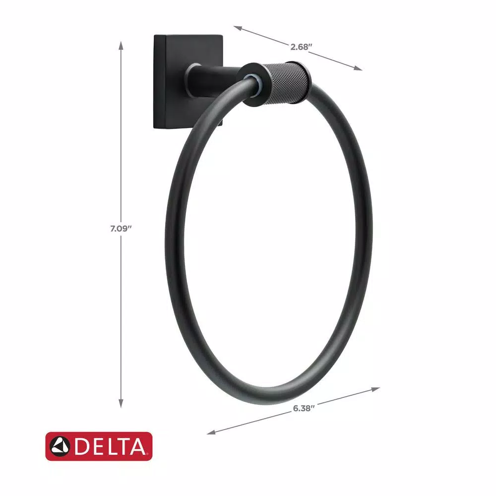 Delta Averland Matte Black Hand Towel Ring - Contemporary Zinc Wall Mount