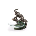 ORE International 10.5 in. Elephant Resin Candy Dish with Glass Bowl - Mother and Calf Sculpture thumbnail 2