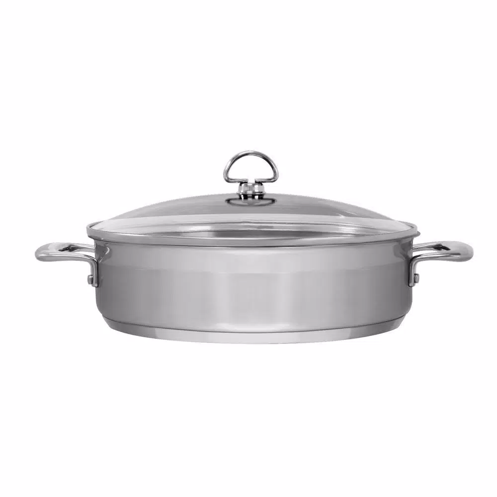 Chantal Induction 21 Steel 5 Qt. Stainless Steel Saute Pan with Glass Lid, Brushed Stainless Steel