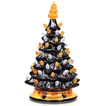 Costway 15 in. Black Ceramic Hand-Painted Halloween Tree with LED Lights and Pumpkin Top thumbnail 1