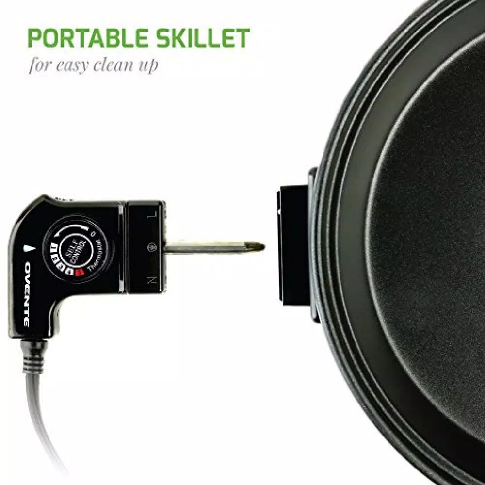 Ovente 12-Inch Electric Skillet, 1400W Non-Stick Aluminum Pan with Tempered Glass Lid