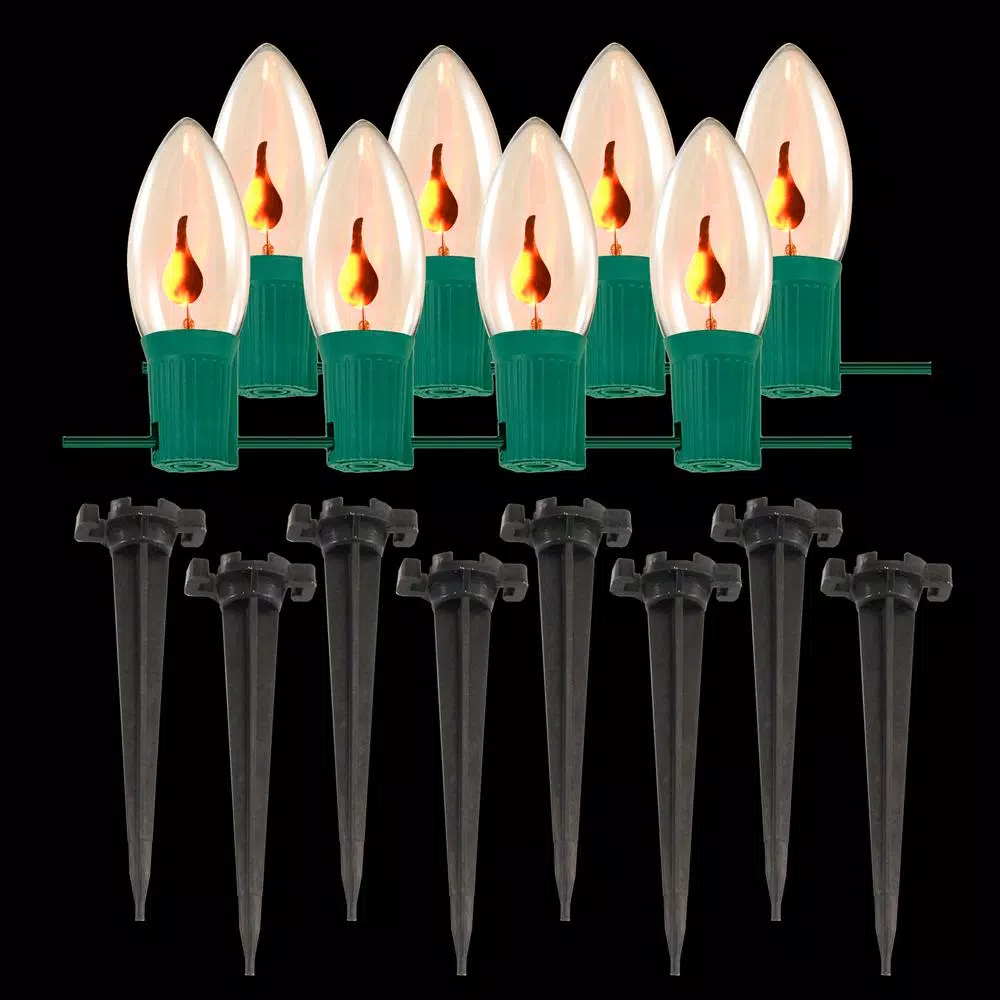 LUMABASE Electric Orange Halloween Pathway Lights with 8 Flickering Flame Effect Bulbs