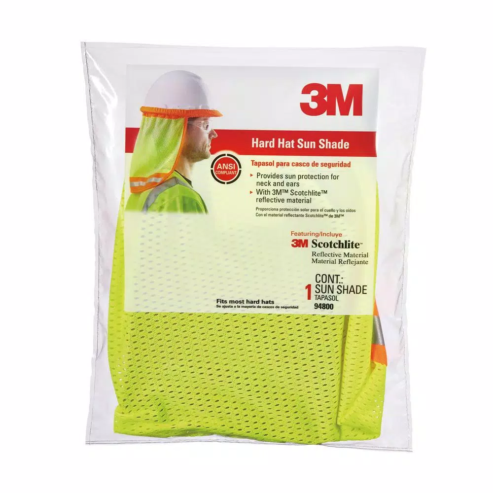 3M Hi-Viz Yellow Hard Hat Sun Shade with Scotchlite Reflective Material (Case of 8)